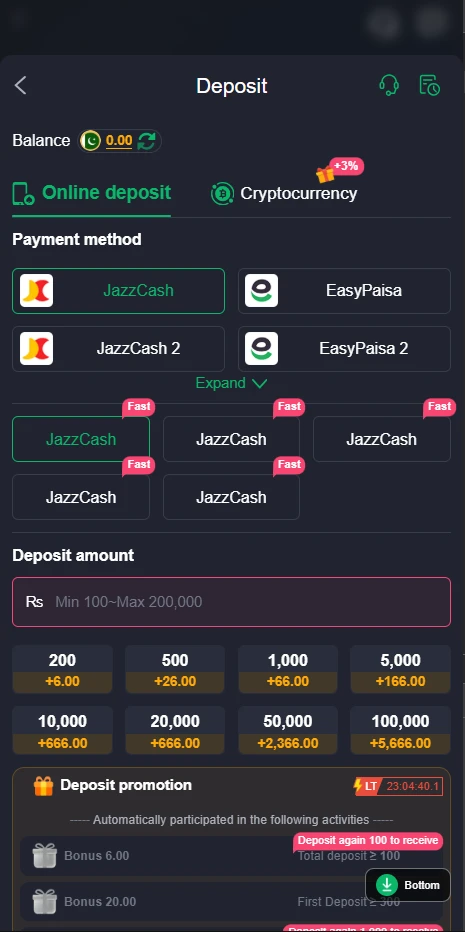 PKR365 Game Deposit and Withdraw